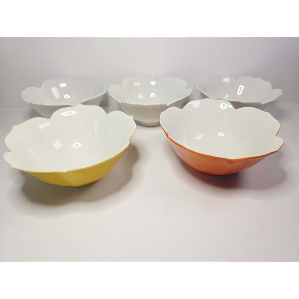 Lot Set 5 Vintage Lotus Flower‎ Rice Bowl Japan Petal Bowls-soup/cereal/dessert